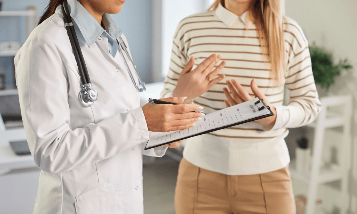 A female patient consulting with a doctor