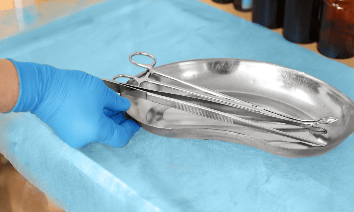 Tools used during a uterine evacuation procedure