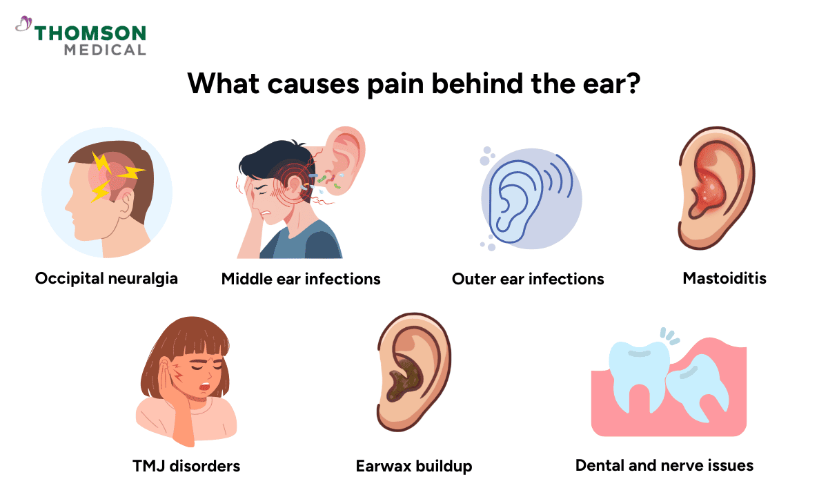 Infographics on causes of pain behind the ear