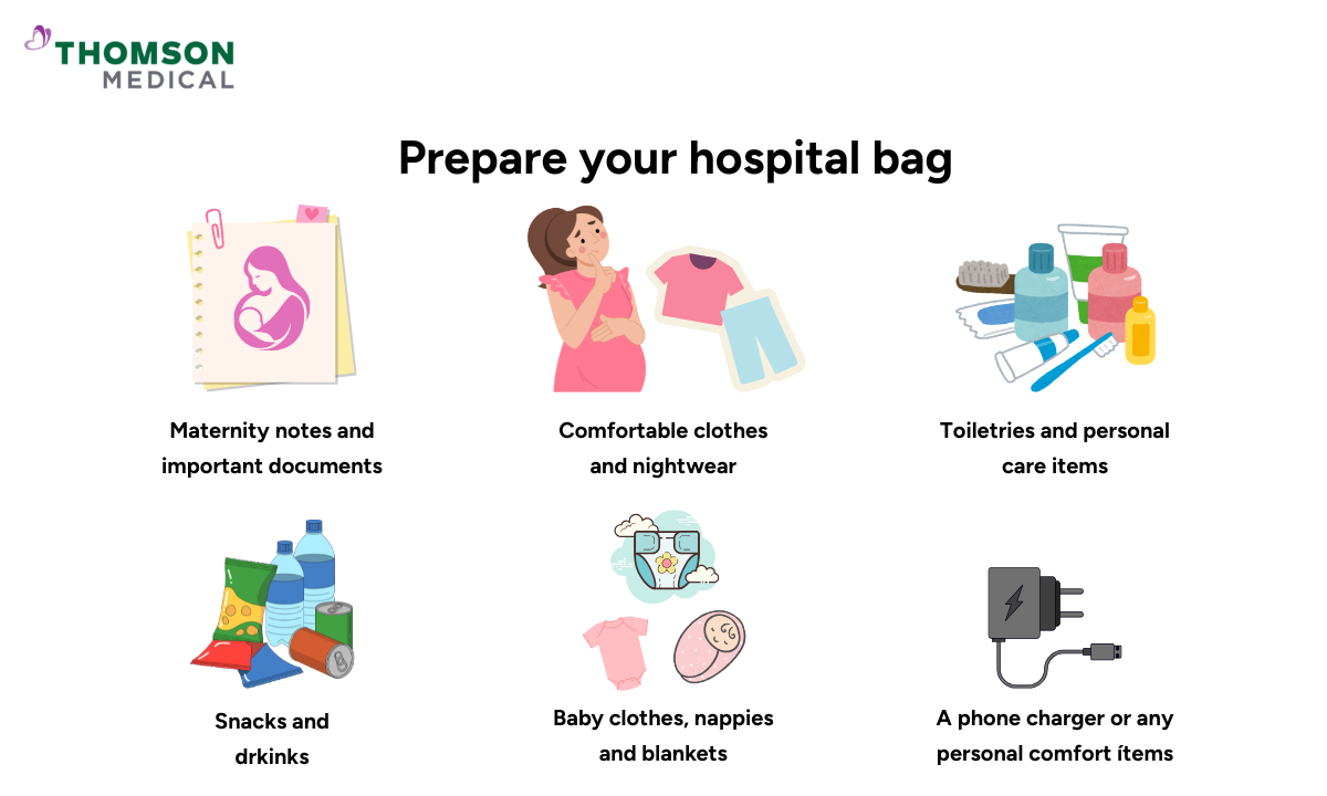 Illustration showing what a mother can do to prepare for the hospital