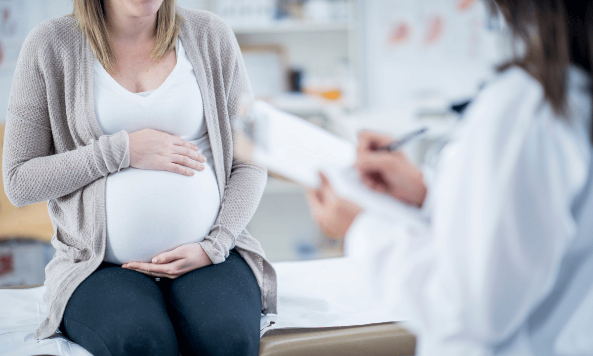 Pregnant woman talking with a healthcare professional