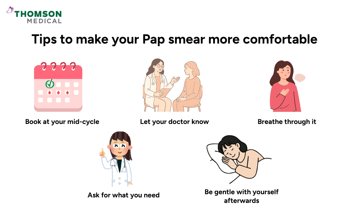 Infographic showing tips to make a Pap smear more comfortable