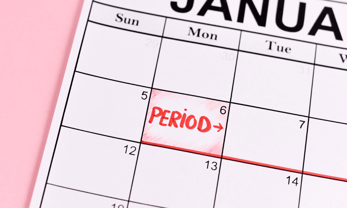 Calendar marked for period tracking