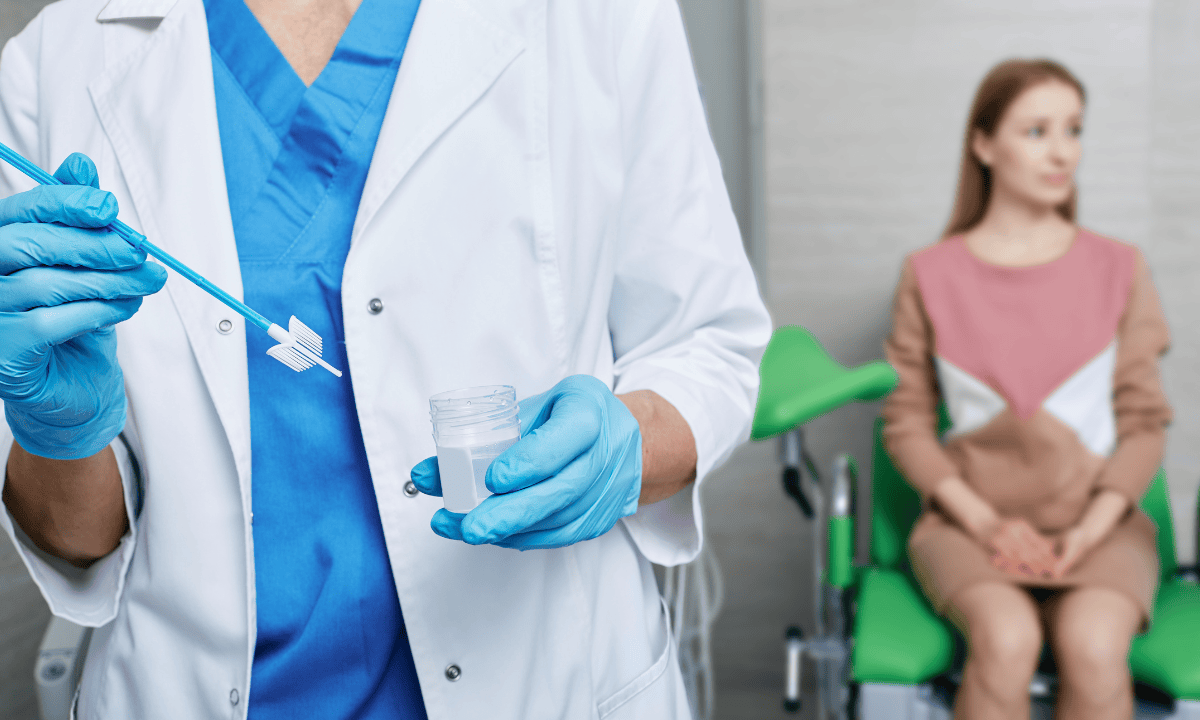 Doctor and patient during a Pap smear test