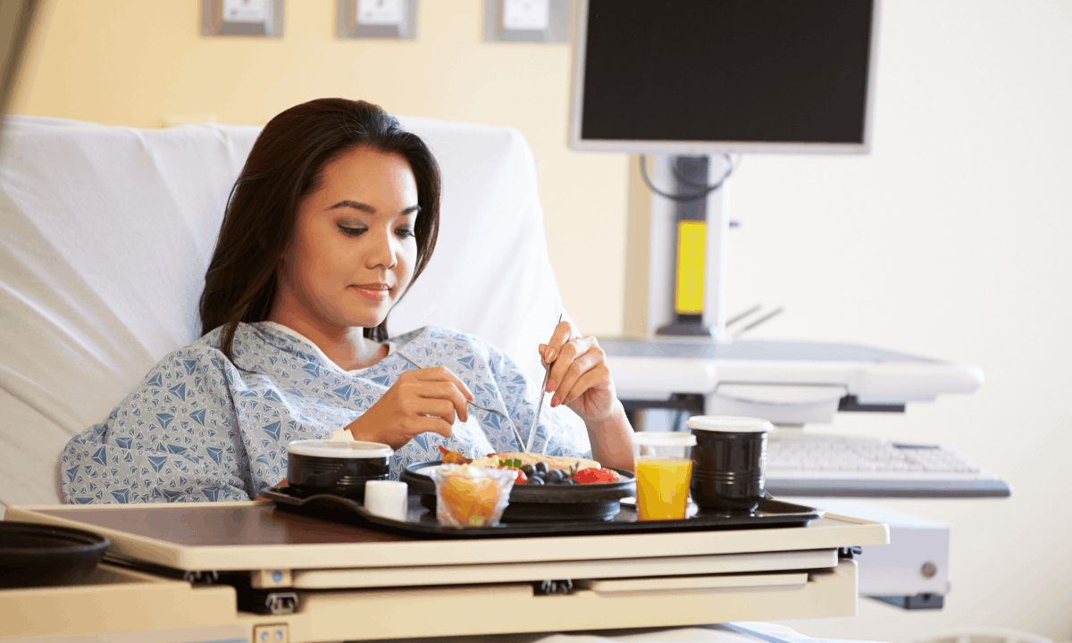Illustration of a woman with endometrial cancer eating