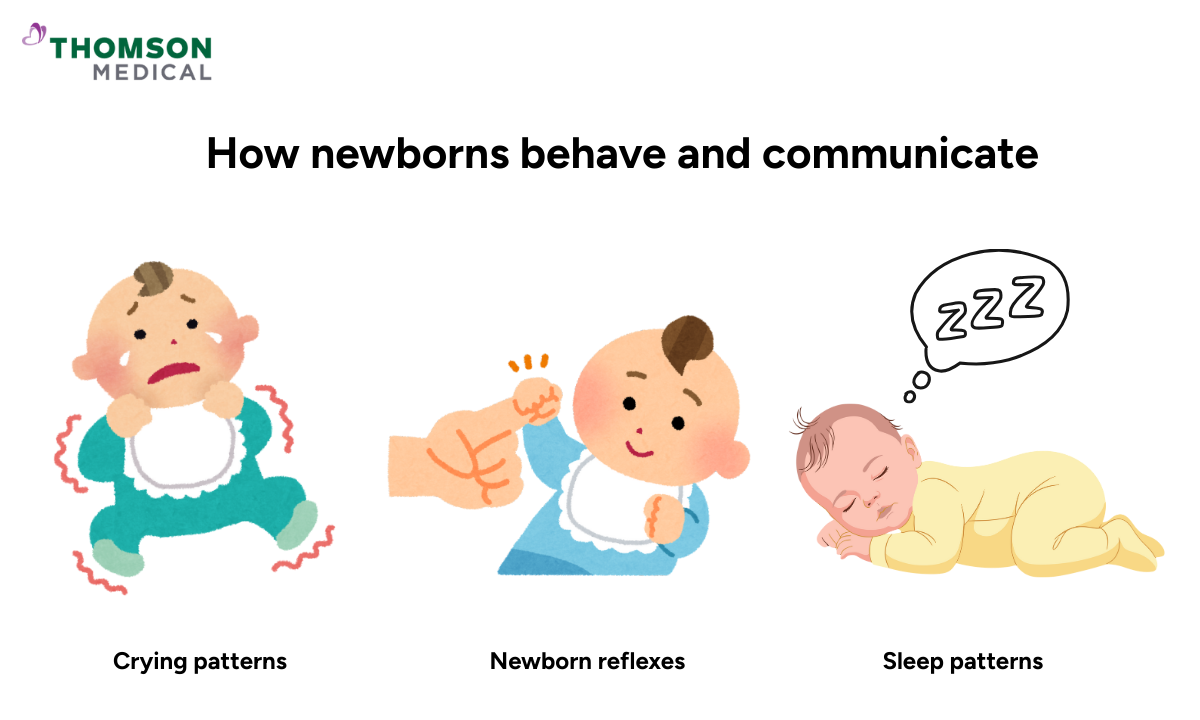 Illustration of how newborn babies behave and communicate