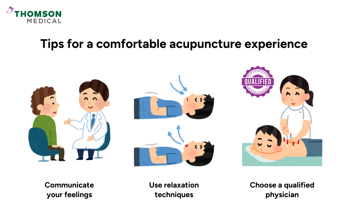 Illustration of tips for comfortable acupuncture experience