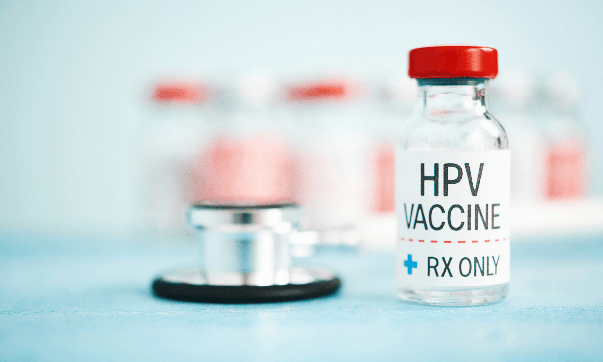 Bottle of HPV vaccine