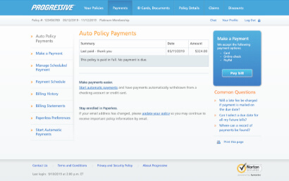 Pay bill online with Progressive Insurance