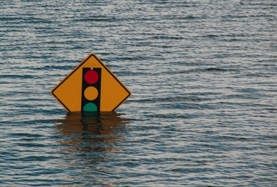 Traffic sign in flood zone