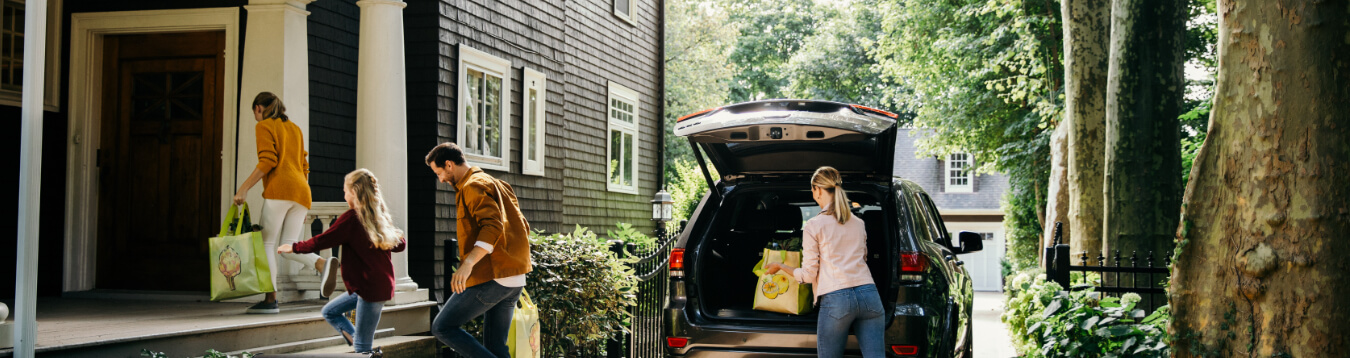 Family unloading groceries