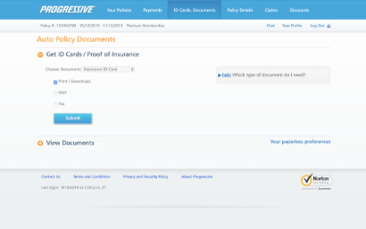 Access proof of insurance online with Progressive