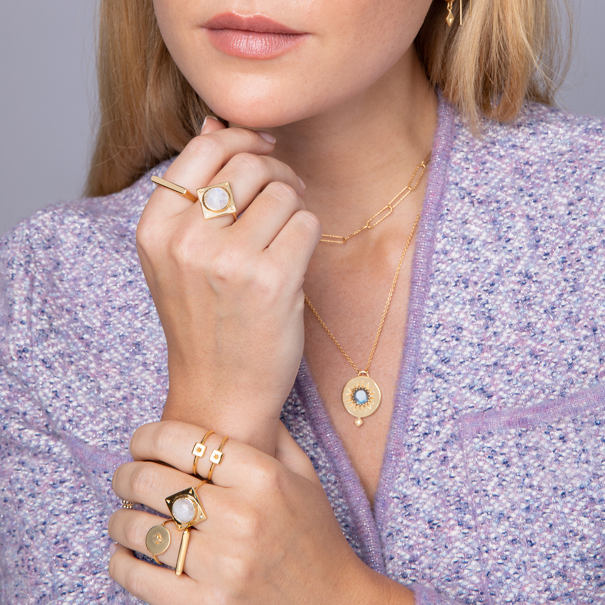 Model wearing Eliza Asta Jewellery.