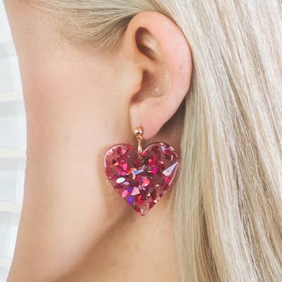 Pink Glitter Heart Shaped Earrings