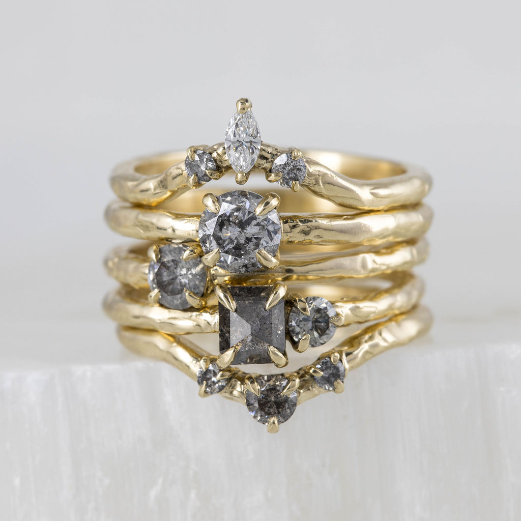 Ring stack of Salt and Pepper Diamonds
