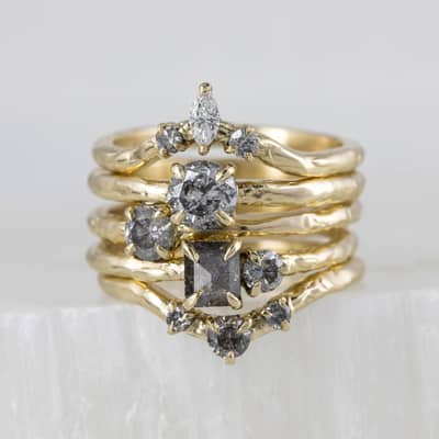 Ring stack of Salt and Pepper Diamonds