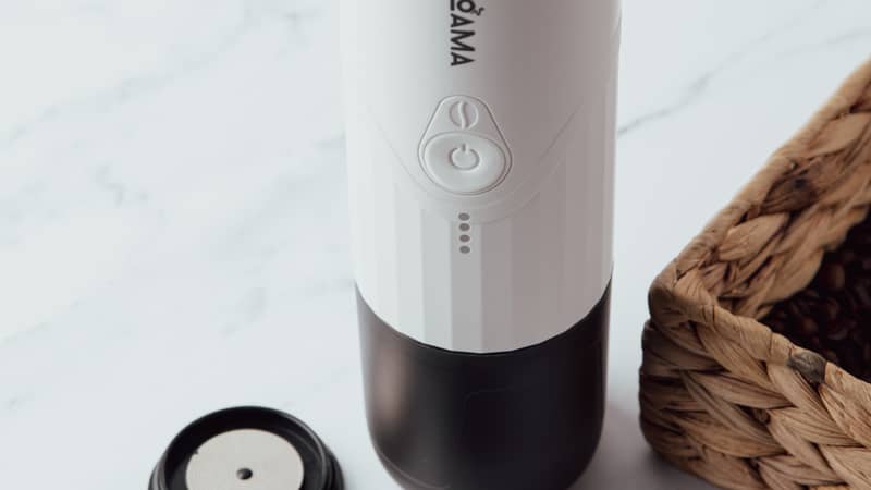 Portable espresso machine on kitchen counter