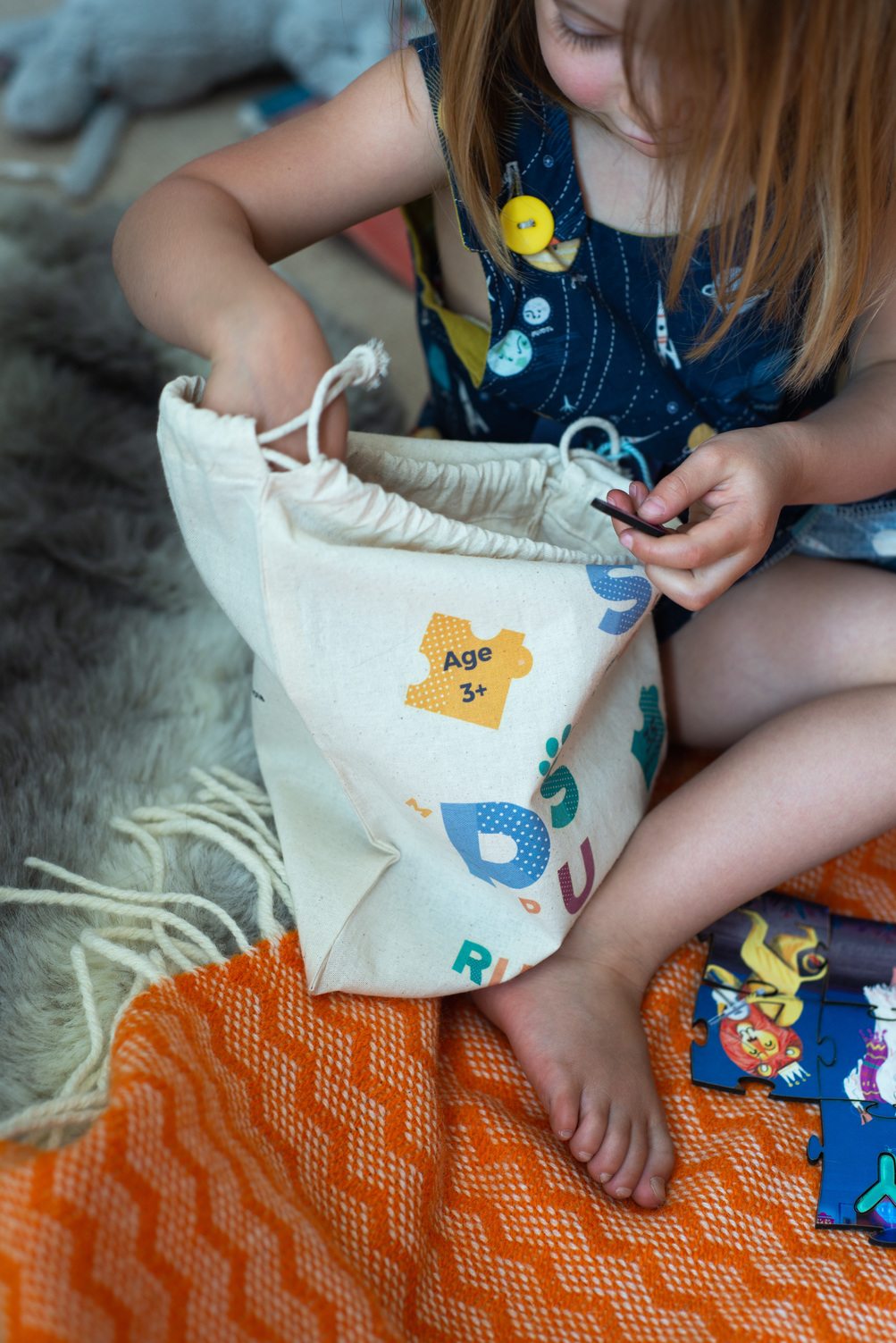 Rumpuspuss personalised puzzles come presented in a cotton drawstring bag