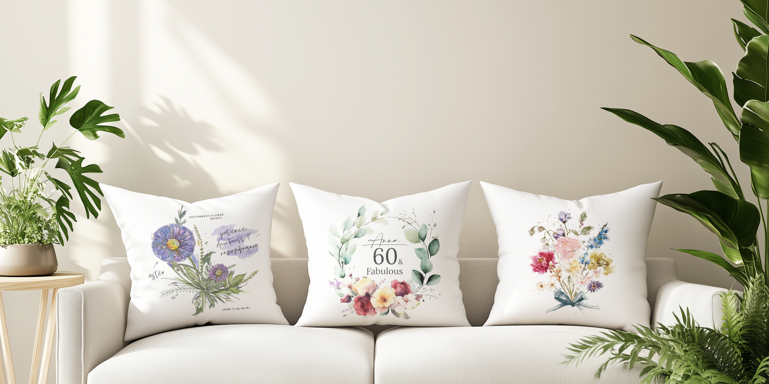 personalised cushions with birth month flowers