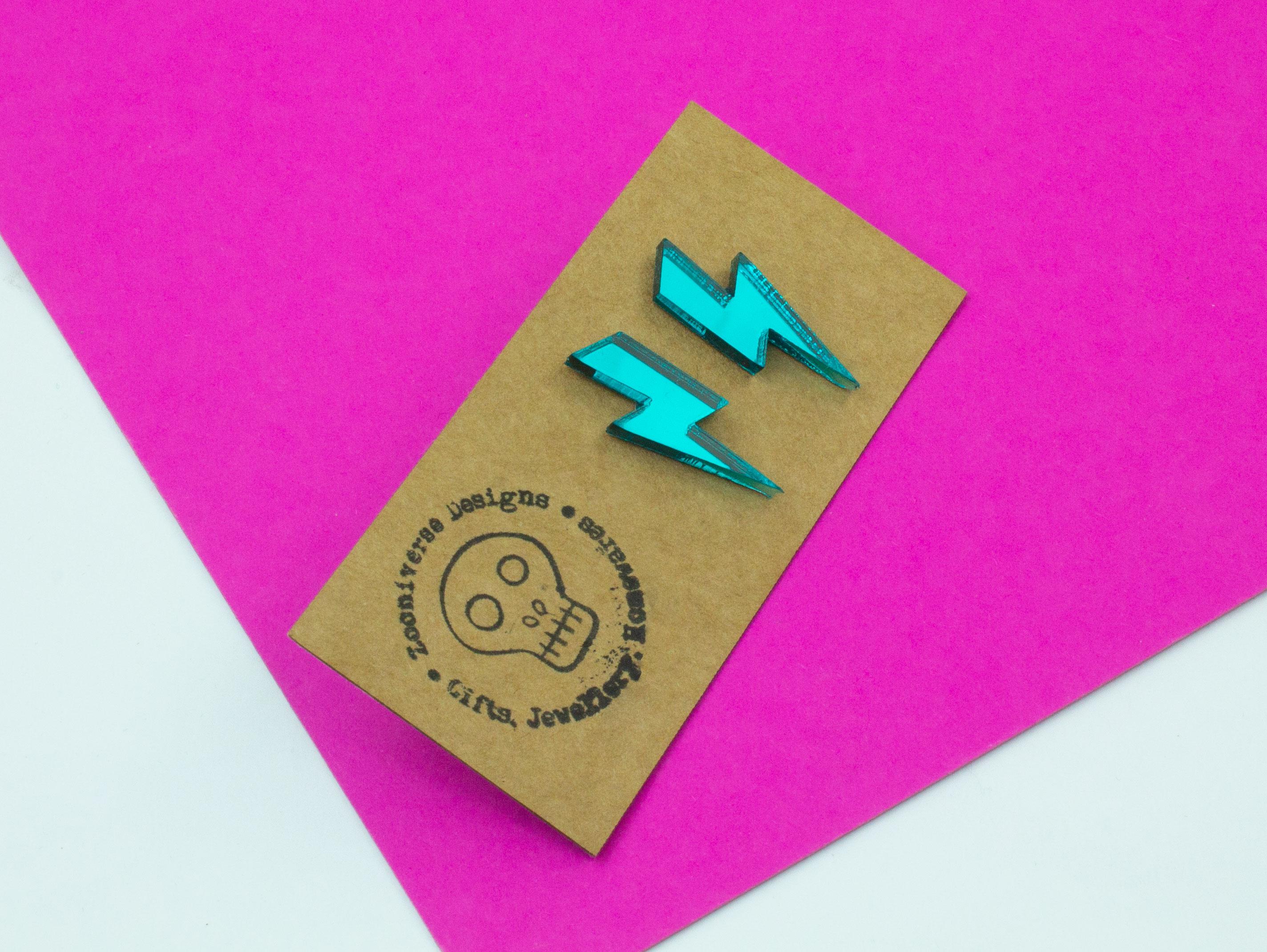 azure blue acrylic lightning bolt stud earrings