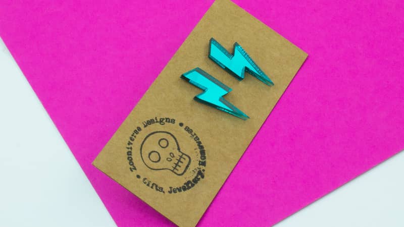 azure blue acrylic lightning bolt stud earrings