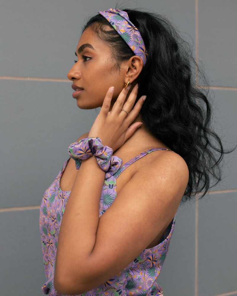 Eco-friendly twist headbands made from recycled plastic bottles.