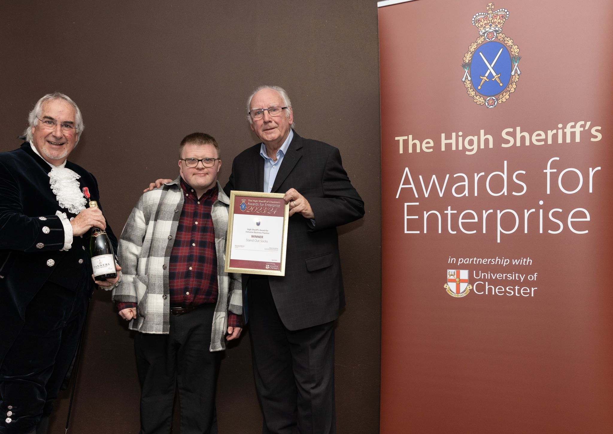 Cofounder of Stand Out Socks Ross Laing, With The High Sheriff of Cheshire and Pete Waterman