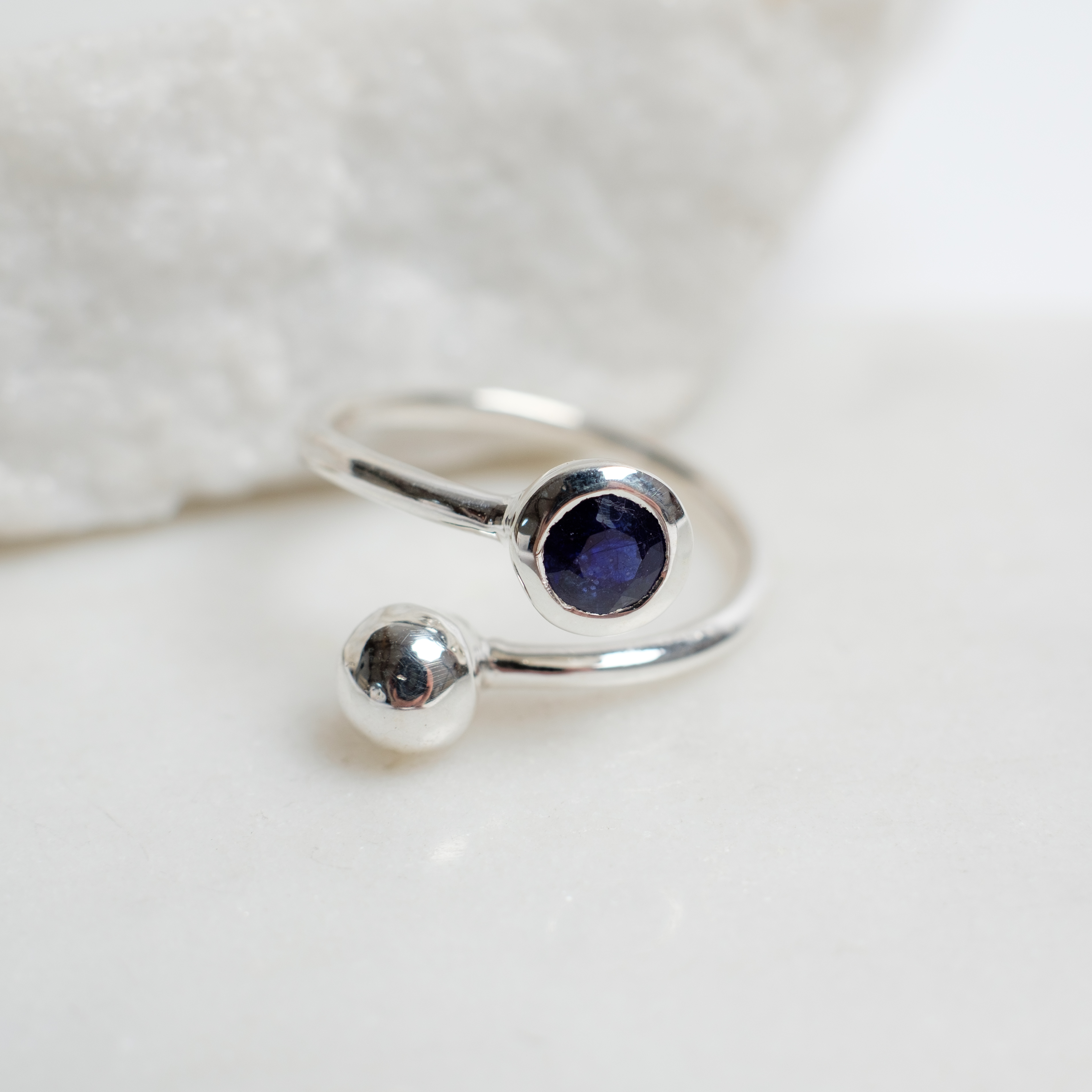 Sterling silver adjustable sapphire birthstone ring