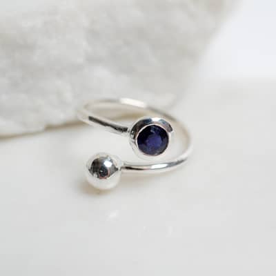 Sterling silver adjustable sapphire birthstone ring