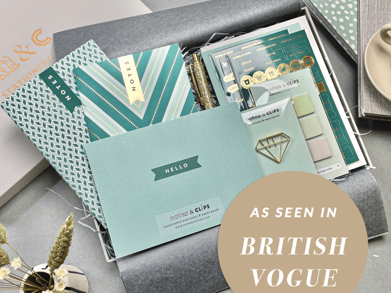 Green and Metallic Gold Chevron Stationery Letterbox Gift