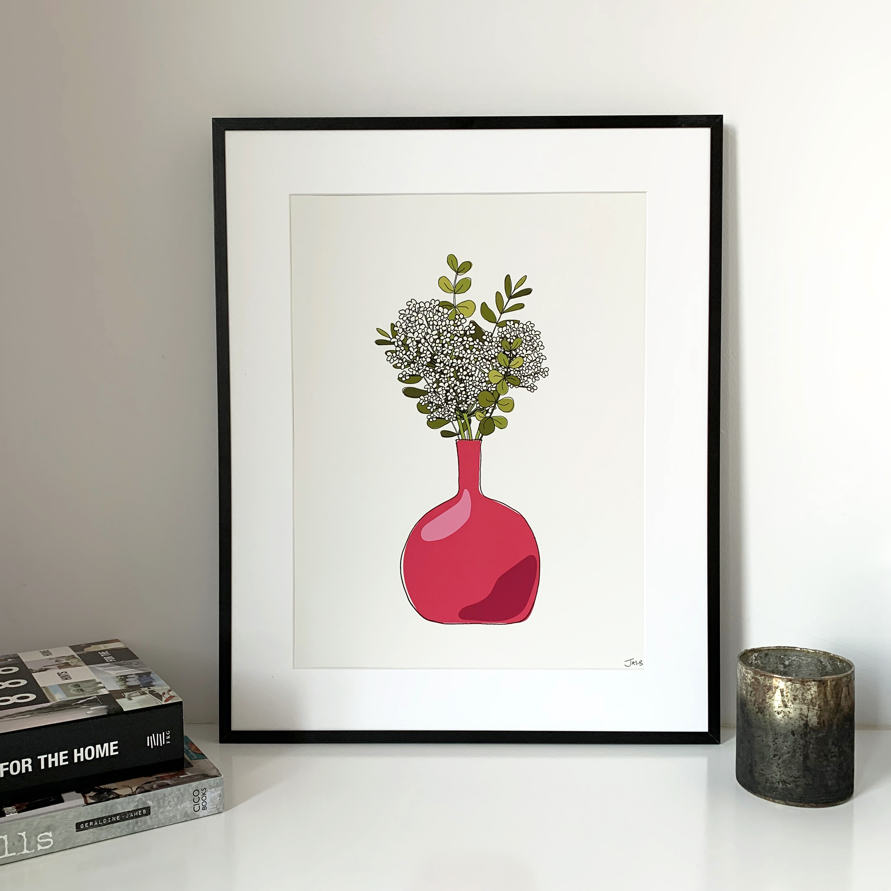 Jacky Al-Samarraie Hand Drawn Flowers in Pink Vase Print