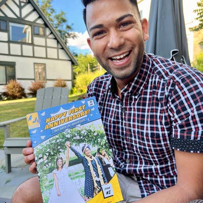 Rob with his 'Paper Anniversary' comic