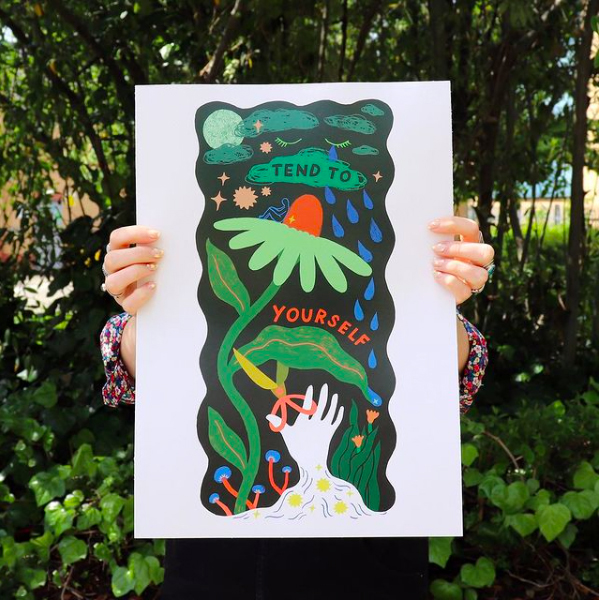 A photo of Lucy Scott's print titled 'Tend to yourself'