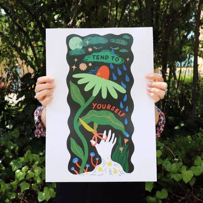 A photo of Lucy Scott's print titled 'Tend to yourself'