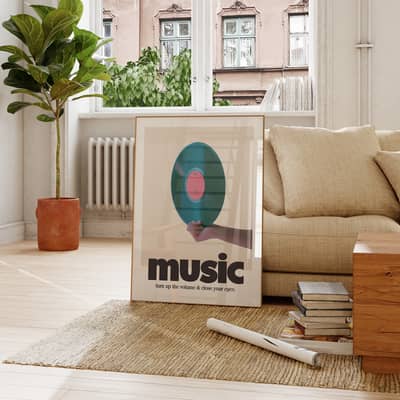 framed art print featuring orange cartoon face print