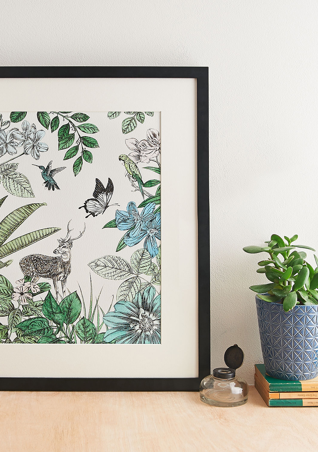 Deer and Flowers Botanical Art Print