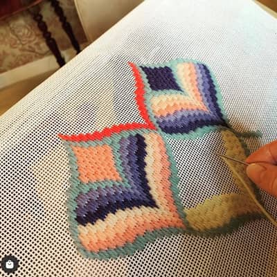 A cushion made from the Bargello kit 'Ice Cream'