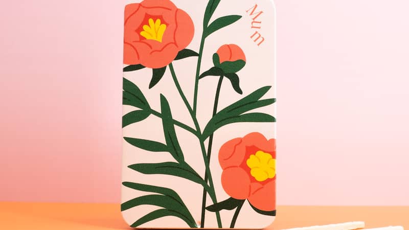 Personalised floral matchbox tin with bold botanical illustration and 'Mum' text – a thoughtful gift