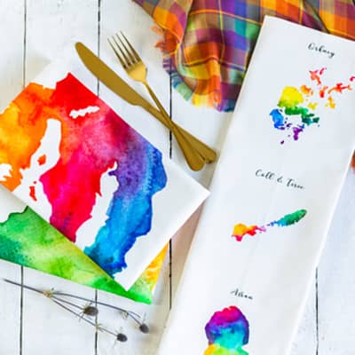 Colourful watercolour maps of the Scottish Isles printed on tea towels