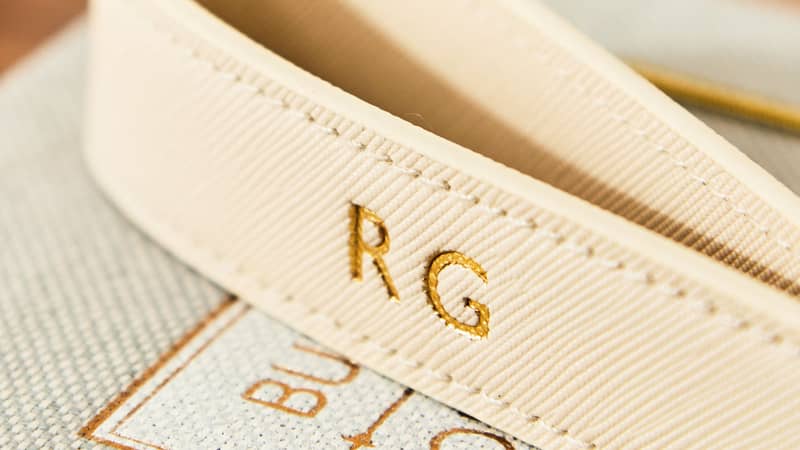 Gold initials R and G on a keyring