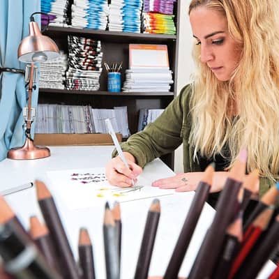 Sarah Leask in the studio