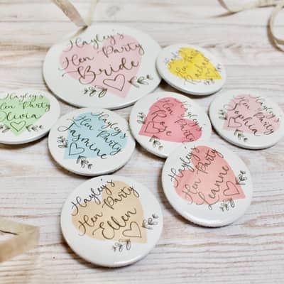 Personalised hen party badges