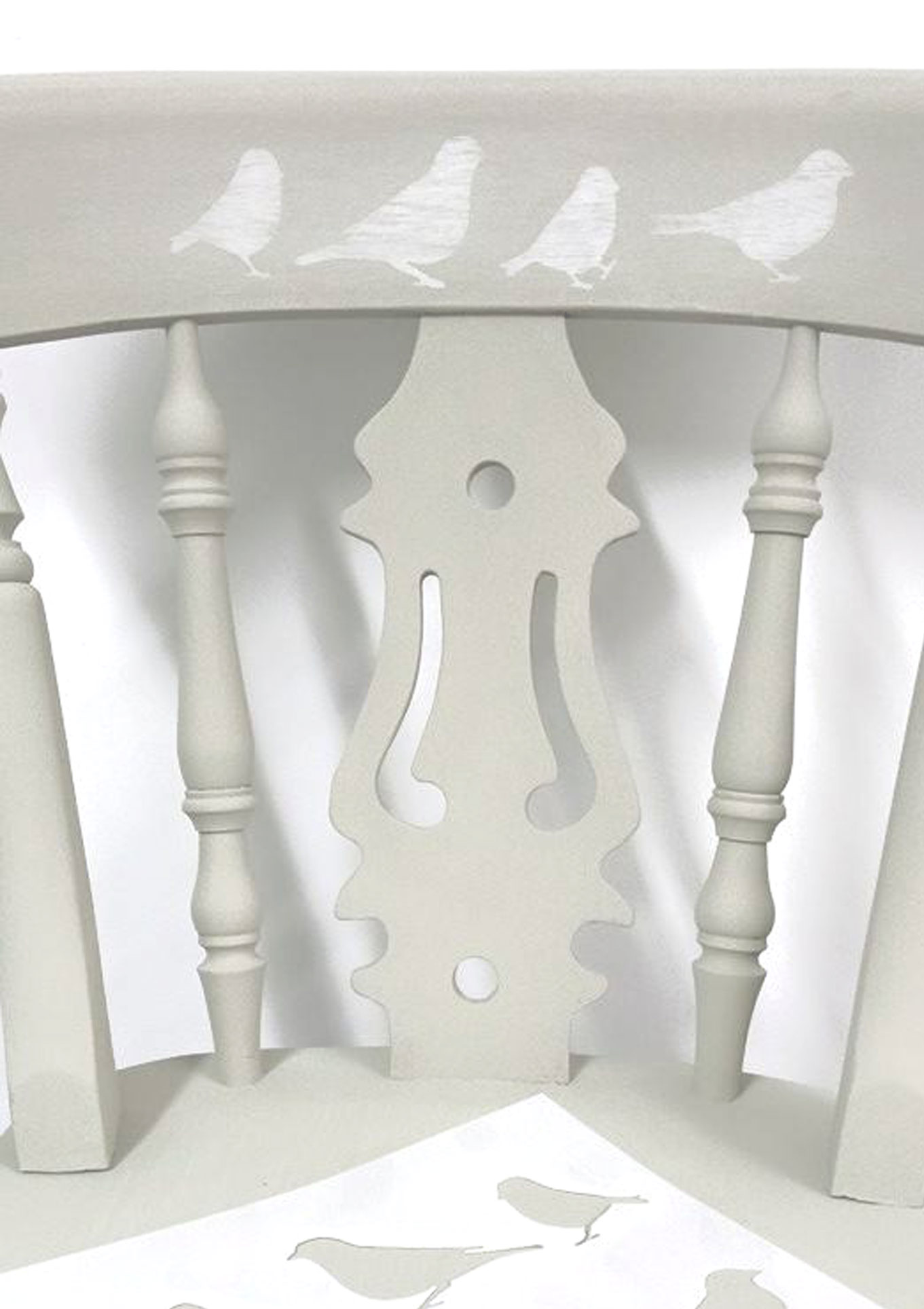 Bird Border Stencil and chalk paint on a chair.