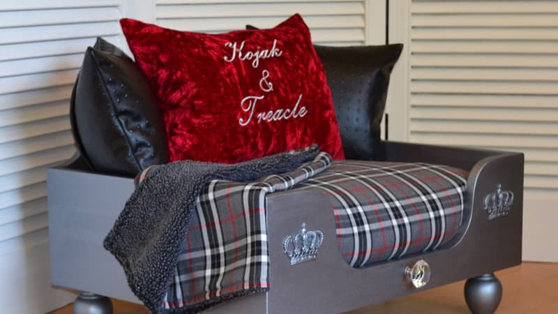The Elton Luxury Dog Bed Personalised Dog Bed Red and Black Crushed Velvet Dog Bed