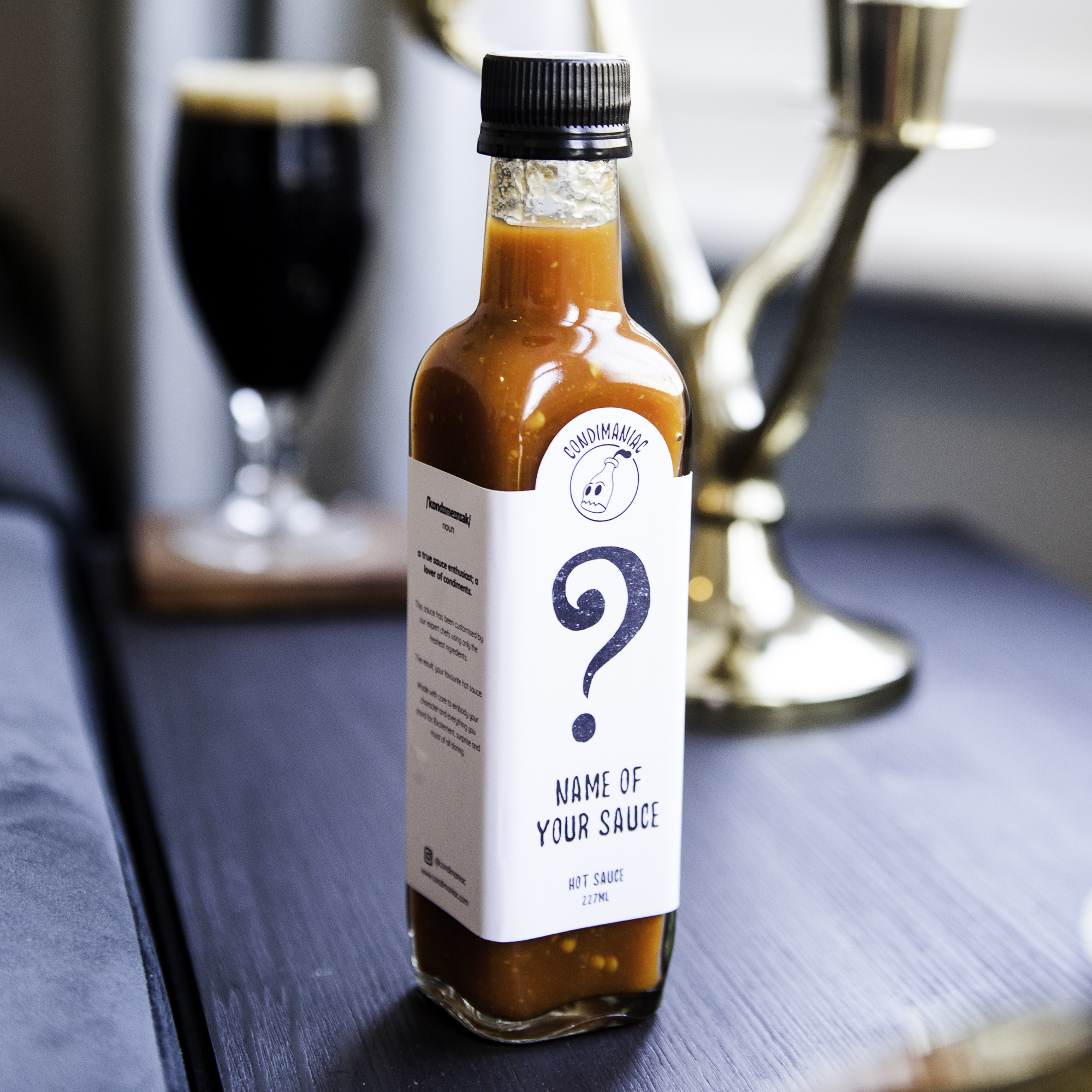 Bottle of custom hot sauce