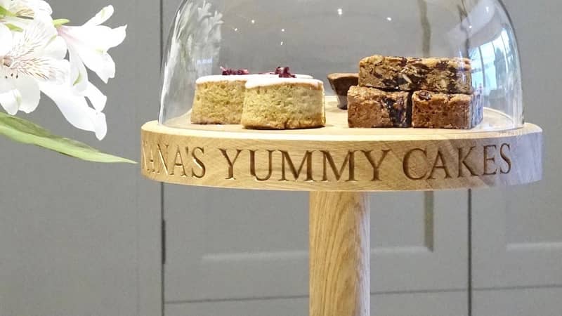 personalised oak cake stand