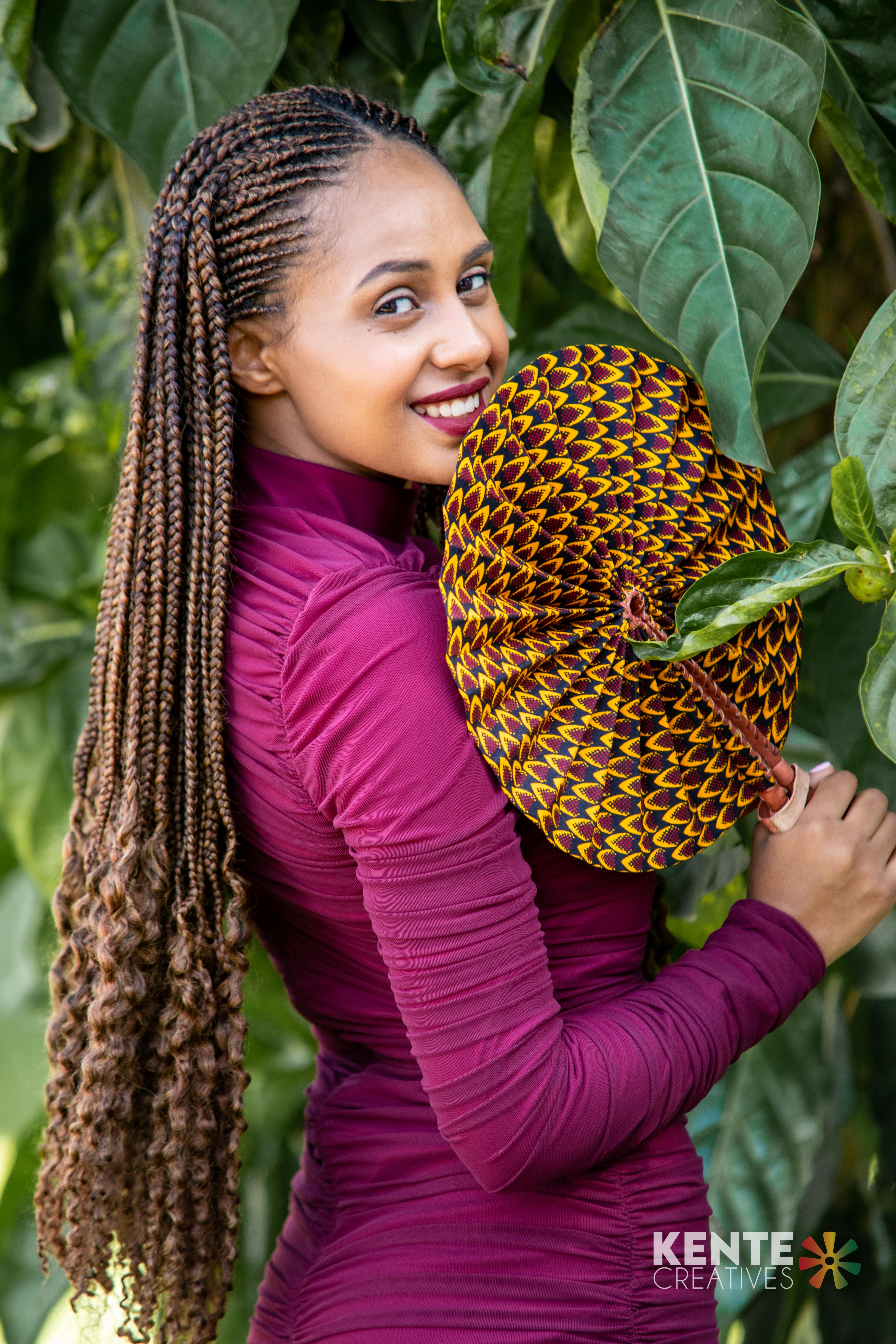Yellow and Burgandy Kente Print Fan
