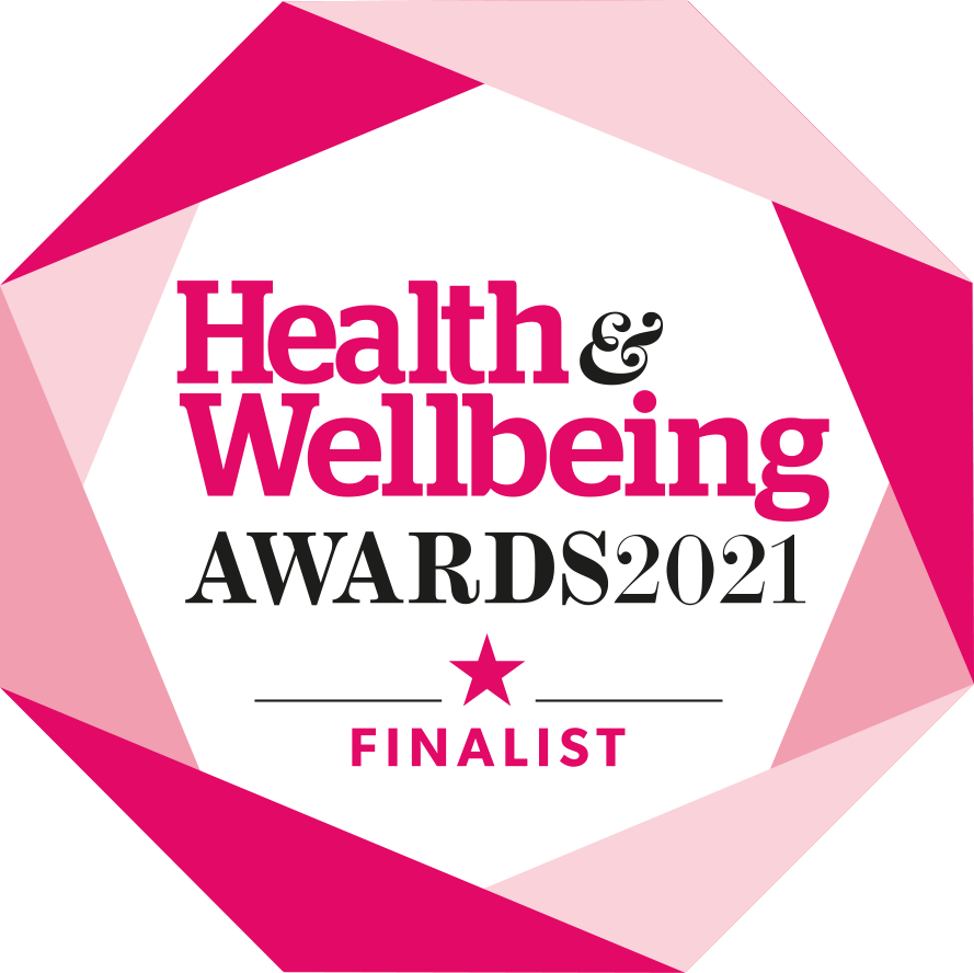 pink logo image for health and wellbeing with words Health and Wellbeing Finalist
