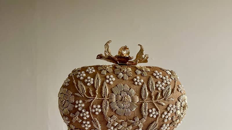 Gold Oval Embroidered Clutch