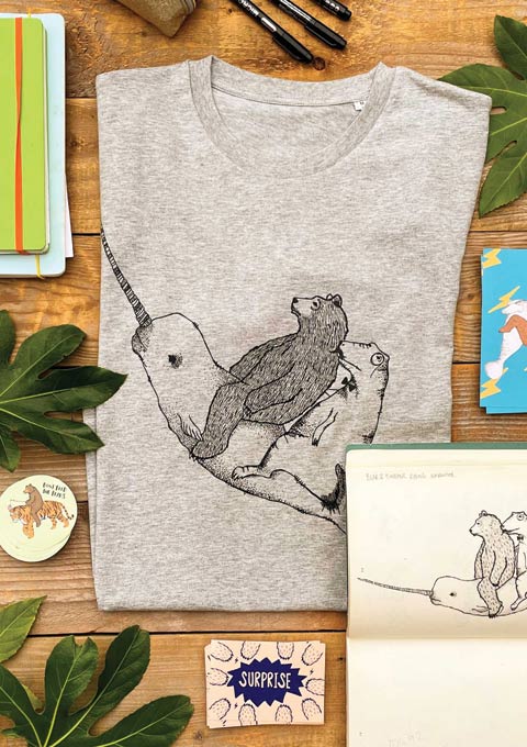 sketchbook drawing and t-shirt